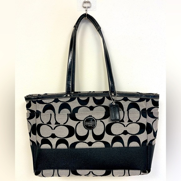 Coach Black/Grey Signature Canvas and Patent Leather Tote/Laptop Bag - Picture 1 of 13